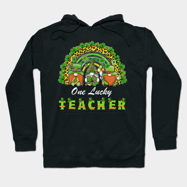 One Lucky Teacher Shamrock St Patrick's Day Groovy Retro Hoodie by KRMOSH